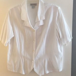 White button down short sleeve blouse